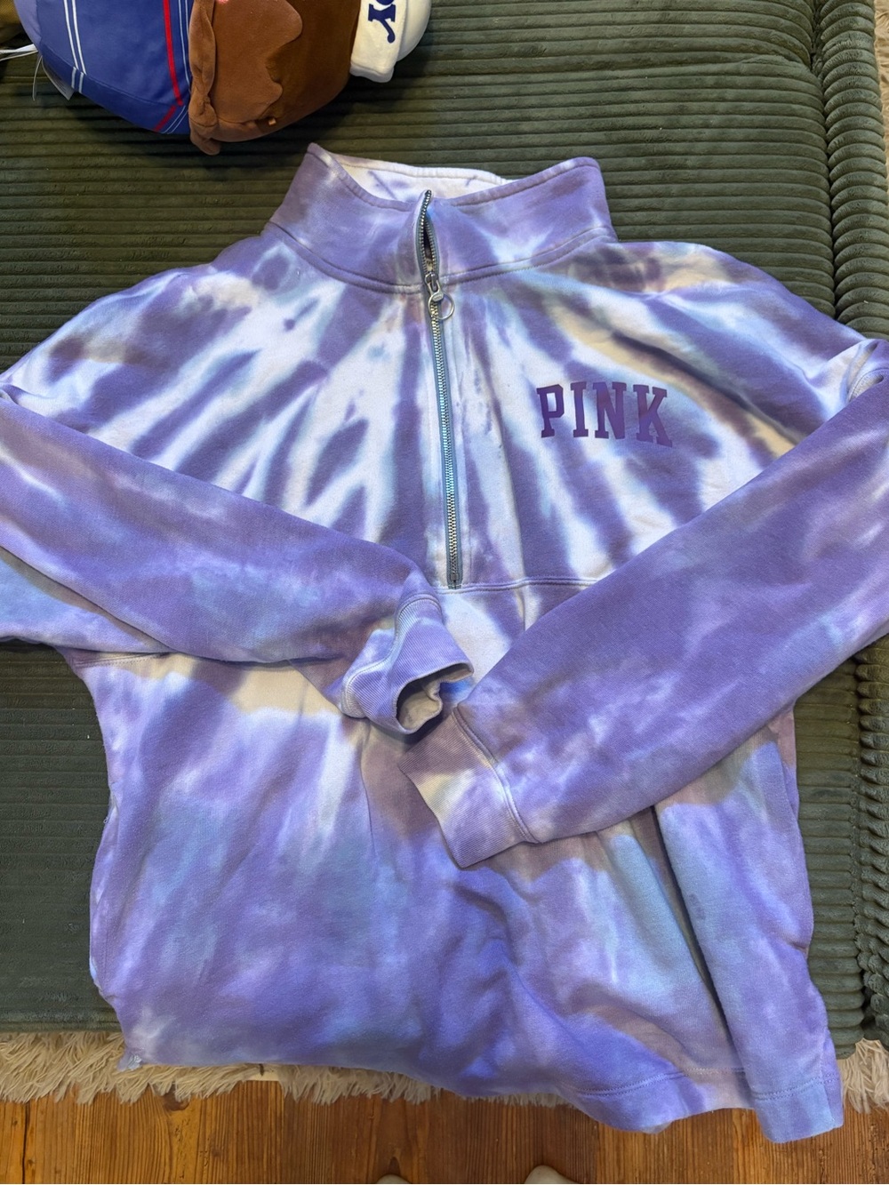 PINK Victoria's Secret Purple & White Tie-Dye Half-Zip Sweatshirt